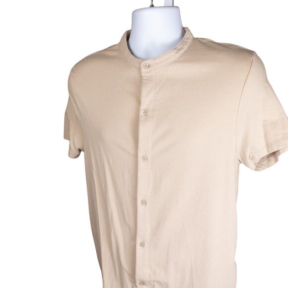 ASOS Design Mens Tan Knit High Neck Button Down Shirt M - Picture 1 of 7